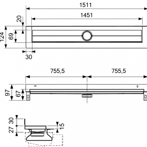 Фото 601501 Дренажный канал TECEdrainline прямой с гидроизоляцией TECE Seal System 1000 мм