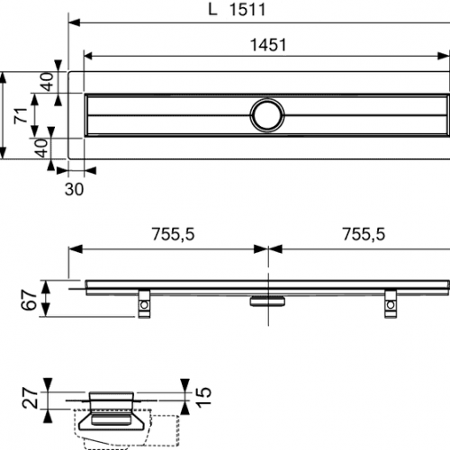 Фото 601500 Дренажный канал TECEdrainline прямой с гидроизоляцией Seal System 1500 мм, 601500