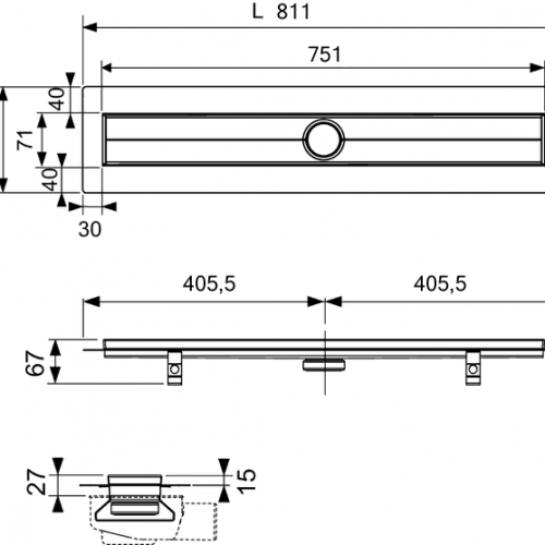 Фото 600800 Дренажный канал TECEdrainline прямой с гидроизоляцией Seal System 800 мм, 600800