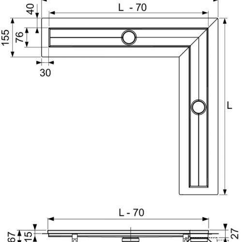 Фото 610900 Дренажный канал TECEdrainline угловой с гидроизоляцией Seal System 900 x 900 мм, 610900 (6 109 00)