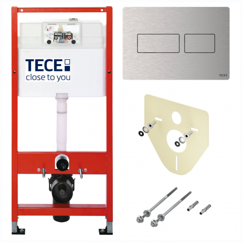 Фото 9400434 Комплект инсталляции TECE TECEbase 4 в 1 с панелью смыва ТЕСЕsolid (нержавеющая сталь, сатин) для установки подвесного унитаза