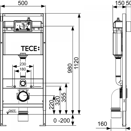 Фото 9400434 Комплект инсталляции TECE TECEbase 4 в 1 с панелью смыва ТЕСЕsolid (нержавеющая сталь, сатин) для установки подвесного унитаза