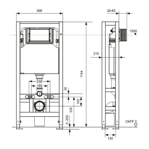 Фото S500393 Застенный модуль TECEspring на четырех опорах, высота 1144 мм