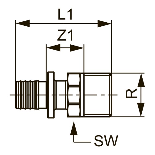 Фото 765503S TECEspring AX, Соединение прямое с ниппелем 20 х 1/2'', латунь