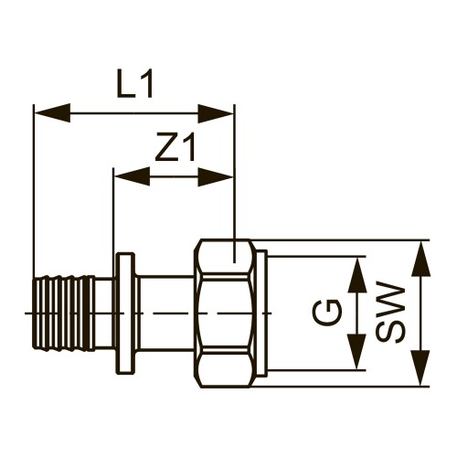 Фото 767575S TECEspring AX Соединение прямое с накидной гайкой латунь 20 x 1/2