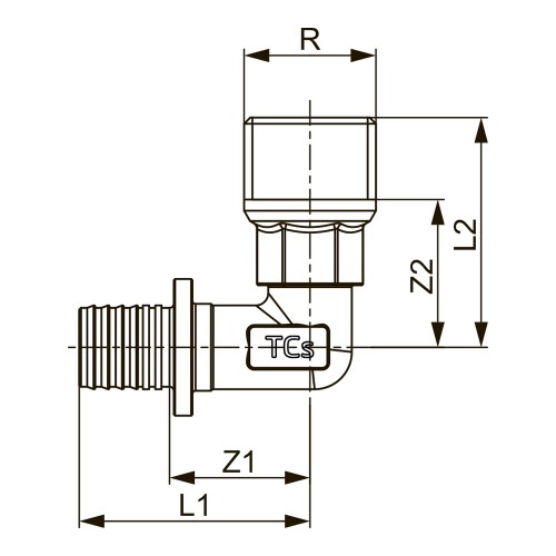 Фото 767520S TECEspring AX Уголок соединительный с ниппелем латунь 20 x R 1/2
