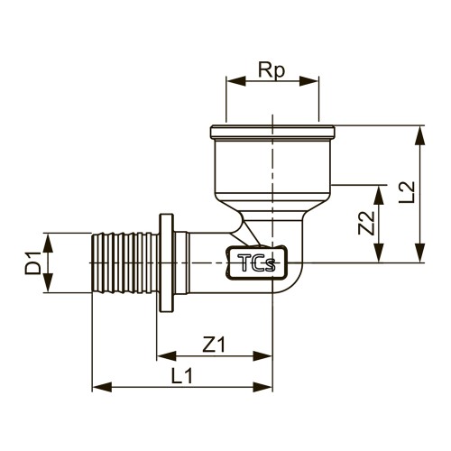 Фото 768032S TECEspring AX, Уголок соединительный с муфтой 32 х 1