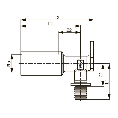 Фото 768503S TECEspring AX, Уголок с настенным креплением 16 х 1/2'', длина 54 мм, латунь