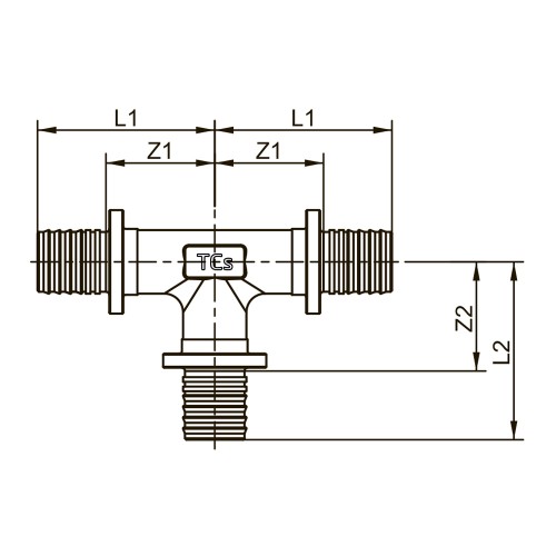 Фото 760504S TECEspring AX, Тройник 90* редукционный 16 х 20 х 16, латунь